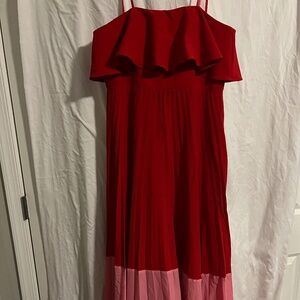 Aidan Mattox Red & Pink Pleated Ruffle Gown